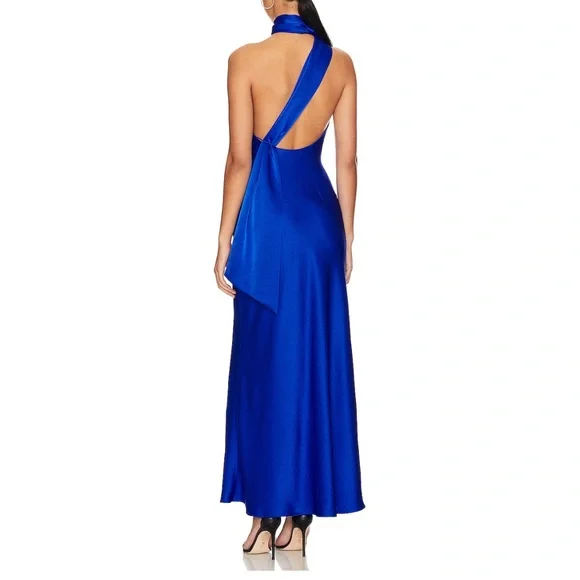 Satin Gown - Blue Halter Neck Dress ✨
